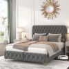 Queen Platform Bed Frame With pneumatic hydraulic function, Velvet Upholstered Bed with Deep Tufted Buttons, Lift up storage bed With Hidden Underbed