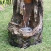 17.5x15.5x39.5" Indoor Outdoor Tree Trunk Fountain, Polyresin Rusitic Floor Standing Waterfall Fountain with Light, Natural Water Feature for Garden L