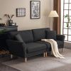 214*83*86cm American Style With Copper Nails Burlap Solid Wood Legs Indoor Double Sofa Black