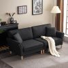 214*83*86cm American Style With Copper Nails Burlap Solid Wood Legs Indoor Double Sofa Black