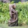 17.5x15.5x39.5" Indoor Outdoor Tree Trunk Fountain, Polyresin Rusitic Floor Standing Waterfall Fountain with Light, Natural Water Feature for Garden L