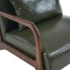 80*65*73cm Single Seat B Style Backrest Without Buckle With Pillow PU Walnut Oak Armrests Indoor Leisure Chair Dark Green