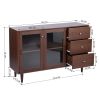 48.8" Sideboard with 2 Glass Door Cabinet 3 Drawer , brown