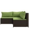 3 Piece Patio Lounge Set with Cushions Brown Poly Rattan