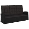 Reclining Patio Bench with Cushions Black 68.1" Poly rattan