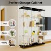 Glass Display Cabinet with 4 Shelves Extra Large, Curio Cabinets for Living Room, Bedroom, Office, Black Floor Standing Glass Bookshelf, Quick Install