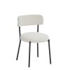 Set of 2 Mid-Century Modern Dining Chairs - Teddy Fabric Upholstered - Curved Back - Metal Frame - Beige | Elegant and Comfortable Kitchen Chairs