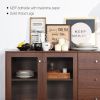 48.8" Sideboard with 2 Glass Door Cabinet 3 Drawer , brown