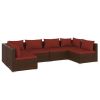 6 Piece Patio Lounge Set with Cushions Poly Rattan Brown