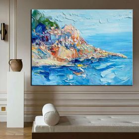 Handmade Oil Painting Floral Ocean Painting Italy Amalfi Seascape Painting Colorful flower Positano Coast Impasto painting Frameless Only Canvas (style: 4, size: 100x150cm)