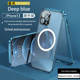 For iPhone 14 Pro max phone Case.iPhone 11 12 Mini 13 New 360¬∞ Full Protection Tempered Magnetic Adsorption Glass cover bag (Color: Blue2, Material: iPhone 13)