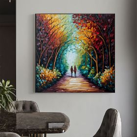 Hand Painted Oil Painting Abstract Original Romantic Cityscape Oil Painting On Canvas Large Wall Art Colorful Tree Painting Custom Painting Living roo (style: 1, size: 150x150cm)