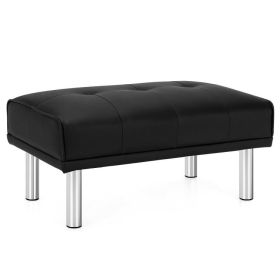 Rectangle Tufted Ottoman with Stainless Steel Legs for Living Room (Color: Black)