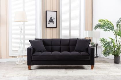 Hot Selling Solid Color Easy Assemble Loveseat 2 Seater Furniture Breathable Linen Sofa Chair (Color: Black)