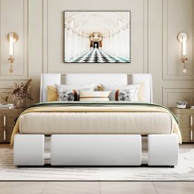 Queen Size Upholstered Faux Leather Platform bed with a Hydraulic Storage System (Colot: White)