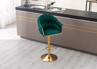 COOLMORE Vintage Bar Stools with Back and Footrest Counter Height Dining Chairs (Color: Green)