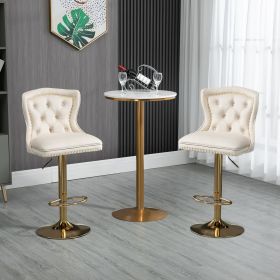 COOLMORE Bar Stools with Back and Footrest Counter Height Dining Chairs 2PC/SET (Color: Ivory)