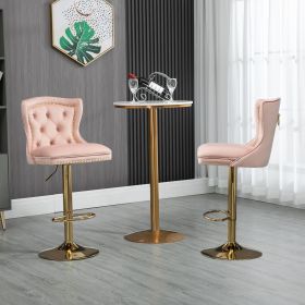 COOLMORE Bar Stools with Back and Footrest Counter Height Dining Chairs 2PC/SET (Color: Pink)