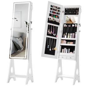 Fashion Simple Jewelry Storage Mirror Cabinet With LED Lights; For Living Room Or Bedroom (Color: White)