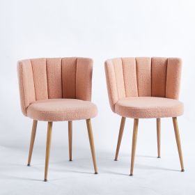 Modern dining chair(set of 2) with iron tube wood color legs, shorthair cushions and comfortable backrest, suitable for dining room, living room, cafe (Color: Light beige, Material: Fabric)