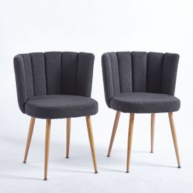 Modern dining chair(set of 2) with iron tube wood color legs, shorthair cushions and comfortable backrest, suitable for dining room, living room, cafe (Color: grey, Material: Fabric)