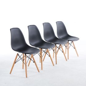 Dining Chair, set of 4,Plastic Seat,Wooden Legs (Color: Matt Black, Material: Plastic)