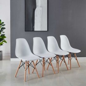 Dining Chair, set of 4,Plastic Seat,Wooden Legs (Color: White, Material: Plastic)