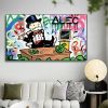 Hand Painted Oil Painting Street Oil Painting Wall Art Canvas Alec Monopoly Painting Street Art Modern Living Room Hallway Bedroom Luxurious Decorativ