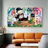 Hand Painted Oil Painting Street Oil Painting Wall Art Canvas Alec Monopoly Painting Street Art Modern Living Room Hallway Bedroom Luxurious Decorativ