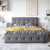 Upholstered Platform Bed with Classic Headboard and 4 Drawers;  No Box Spring Needed;  Linen Fabric;  Queen Size