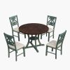 5-Piece Round Dining Table and 4 Fabric Chairs with Special-shaped Table Legs and Storage Shelf