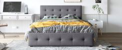 Upholstered Platform Bed with Classic Headboard and 4 Drawers;  No Box Spring Needed;  Linen Fabric;  Queen Size