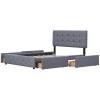 Upholstered Platform Bed with Classic Headboard and 4 Drawers;  No Box Spring Needed;  Linen Fabric;  Queen Size