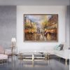 Handmade Oil Painting Paris city art painting People walking in the bustling streets of Paris Large Original Paris City Landscape oil painting Framele