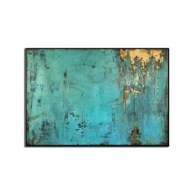 100% Handmade Gold Foil Abstract Oil Painting  Wall Art Modern Minimalist Blue Color Canvas Home Decor For Living Room No Frame (size: 150x220cm)