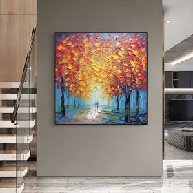 Hand Painted Oil Painting Abstract Romantic Forest Oil Painting On Canvas Large Wall Art Original Yellow Tree Landscape Art Custom Modern Living Room (style: 1, size: 60x60cm)