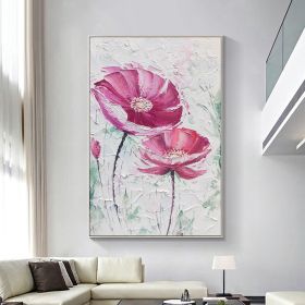 Hand painted Large Abstract Original Palette Knife Flower Oil Painting On Canvas Pink White Flower Living room Wall Decor Texture frame painting (style: 1, size: 100x150cm)