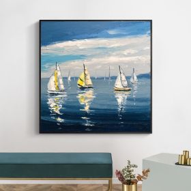 Hand Painted Oil Painting Sailboat Ocean Seascape-Hand-Painted- Oil Painting Handmade- Wall Art Hand Paint - For Home Decoration (style: 1, size: 120x120cm)