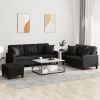 3 Piece Sofa Set with Pillows Black Faux Leather