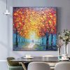 Hand Painted Oil Painting Abstract Romantic Forest Oil Painting On Canvas Large Wall Art Original Yellow Tree Landscape Art Custom Modern Living Room