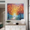 Hand Painted Oil Painting Abstract Romantic Forest Oil Painting On Canvas Large Wall Art Original Yellow Tree Landscape Art Custom Modern Living Room